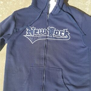 TRUE ROCK Navy Blue Full-Zip Hoodie with 'New York' Graphic
